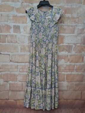 Matilda Jane Blue Floral Maxi Dress with Ruffle Yoke
